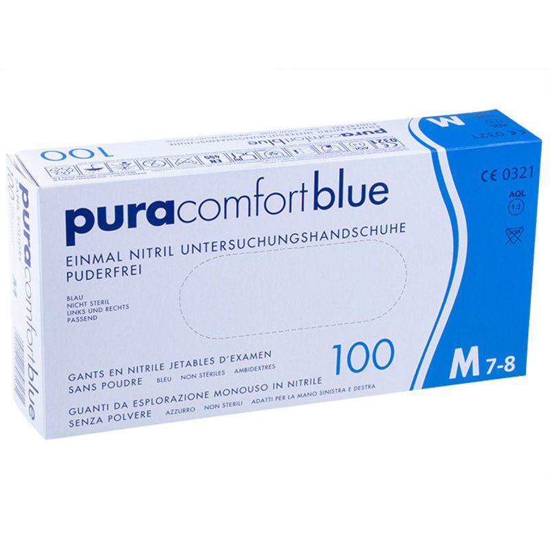 Nitrila cimdi Pura Comfort, zili, nepudr. , izm. M, N100