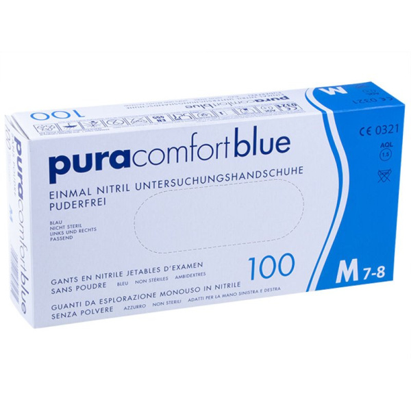 Nitrila cimdi Pura Comfort, zili, nepudr. , izm. M, N100