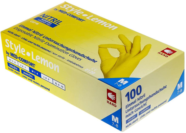 Nitrila cimdi Style LEMON, dzelteni, nepūderēti, izm.  M N100