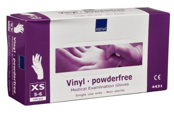 Vinila cimdi ABENA, bez pūdera, balti, 100 gab.  IZMĒRS: XS Art. 4431