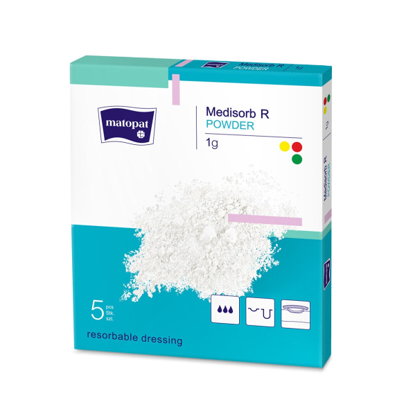 MEDISORB R POWDER Butirilacetilhitīna Pulveris Hroniskām Brūcēm, 1g, 5 Gab.