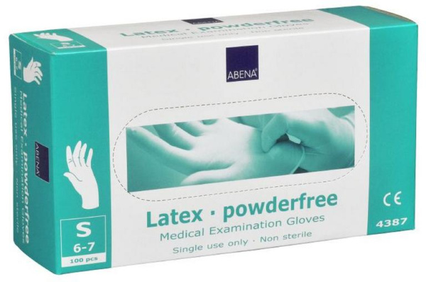 Lateksa cimdi ABENA, bez pūdera, balti, biezums: 0,11 mm, 100 gab.